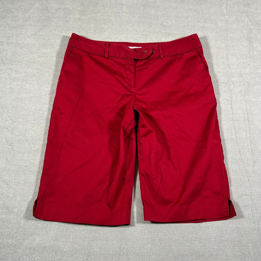 Worthington Stretch Mid Rise Bermuda Shorts Women 12 Red Cotton Blend